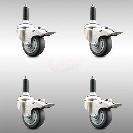 Service Caster 3.5 Inch 316SS Thermoplastic Rubber Swivel 3/4 Inch Stem Caster Set Lock Brake SCC-SS316TTLEX20S3514-TPRB-34-4